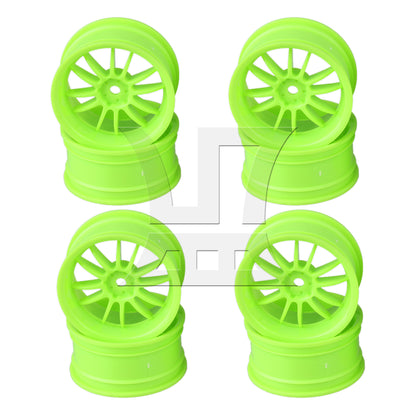 BQLZR  RC 1:10 On-Road Car Rubber Smooth Tires & Green 12-Spoke Plastic Wheel Rims
