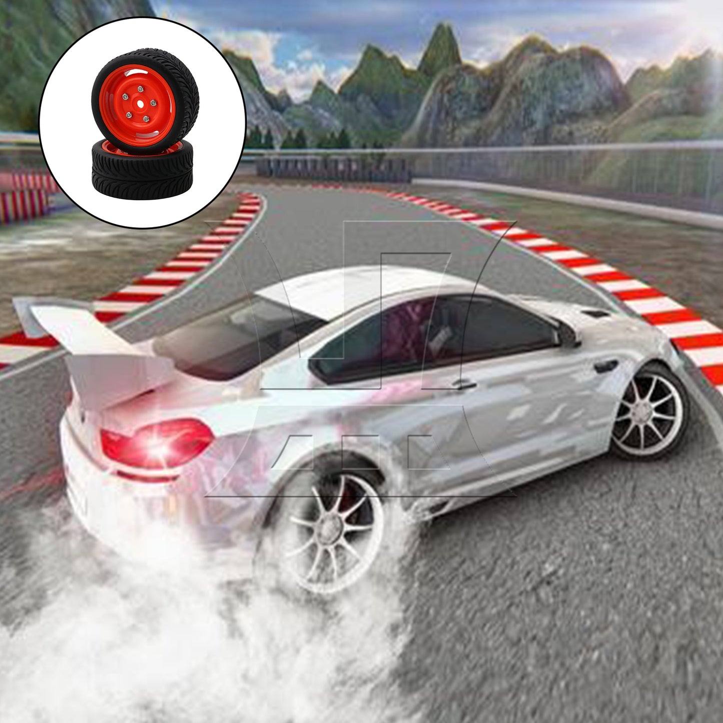 BQLZR 4 x RC 1/10 Racing Drift Car On Road Car 12mm Hex Red Wheel Rims & Black Tyres