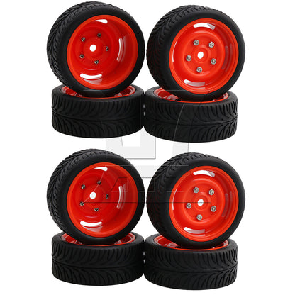 BQLZR 4 x RC 1/10 Racing Drift Car On Road Car 12mm Hex Red Wheel Rims & Black Tyres