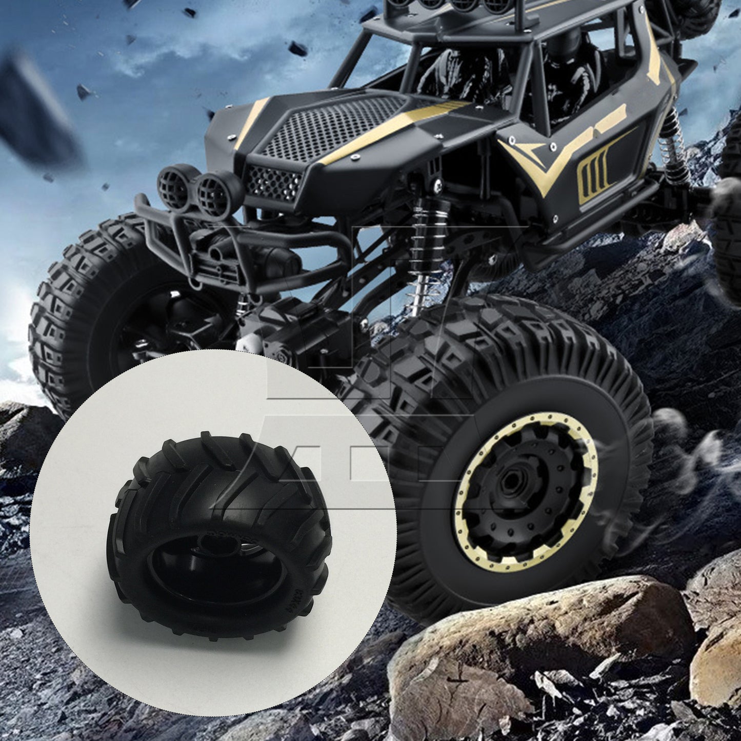 BQLZR 4PCS 20511 6 Spoke Wheel Rubber Wheat-type Tyre for RC 1:16 Truck Car Black