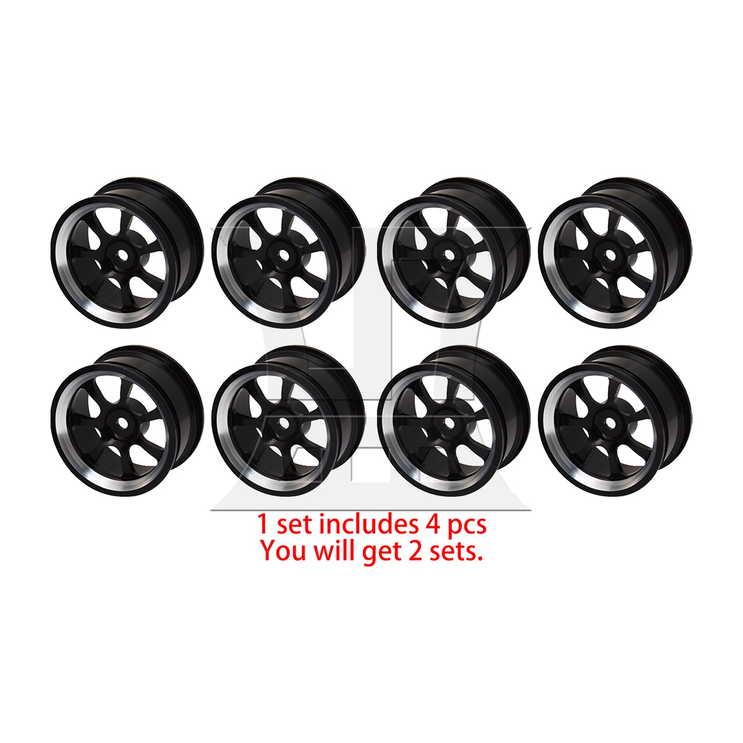 BQLZR 4 x RC 1:10 On-Road Car Plastic Drift Tire Sets & Black Alloy 7-Spoke Wheel Rim