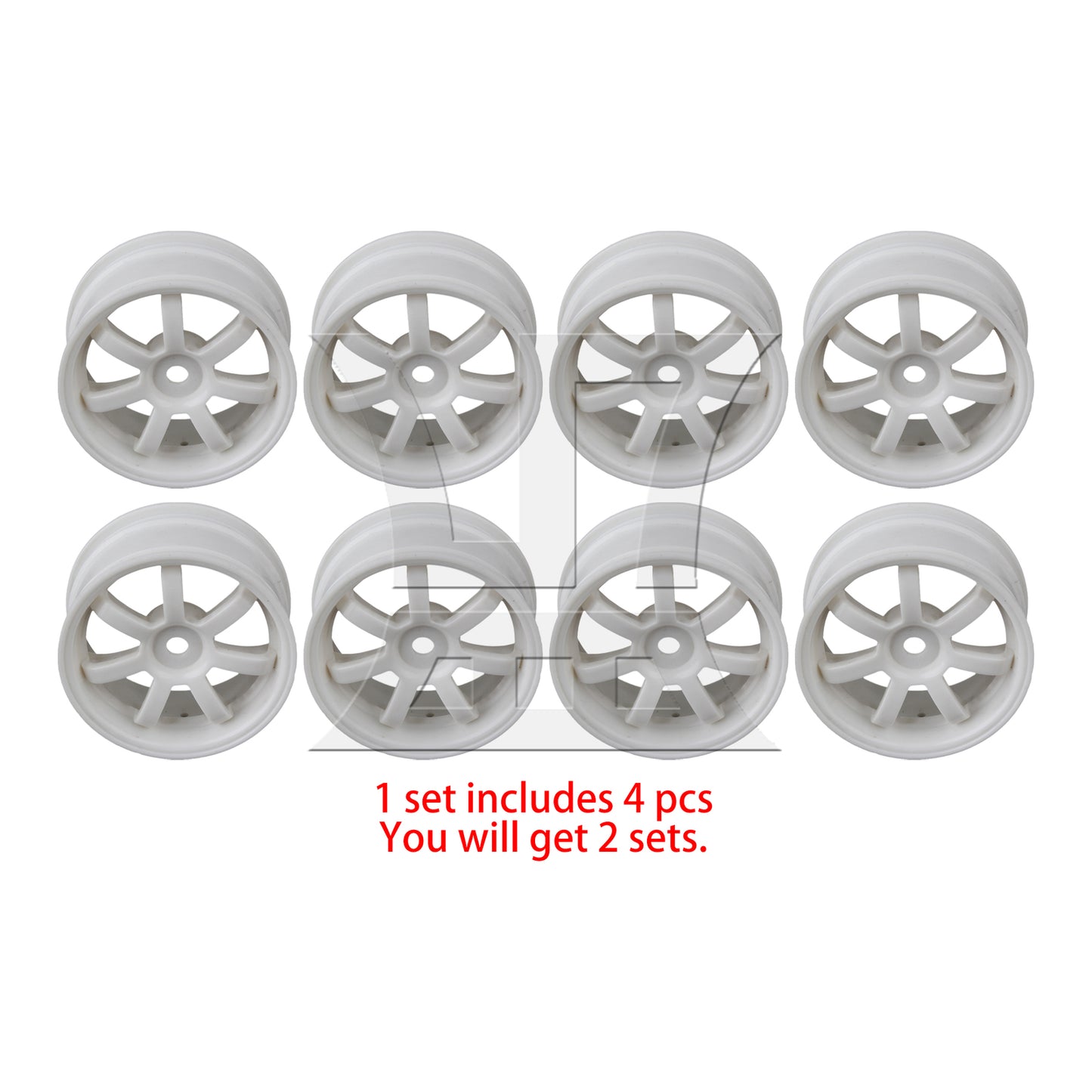 BQLZR RC1:10 On-road Car Black Rubber Tyre & White Plastic 7-Spoke Wheel Rim Pack of 4
