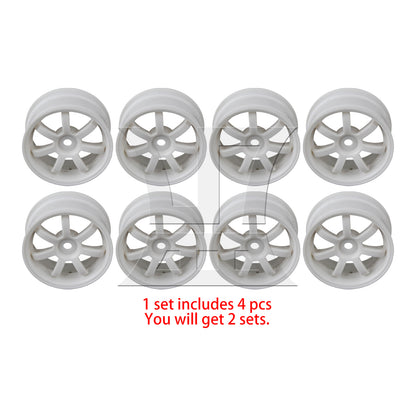 BQLZR RC1:10 On-road Car Black Rubber Tyre & White Plastic 7-Spoke Wheel Rim Pack of 4