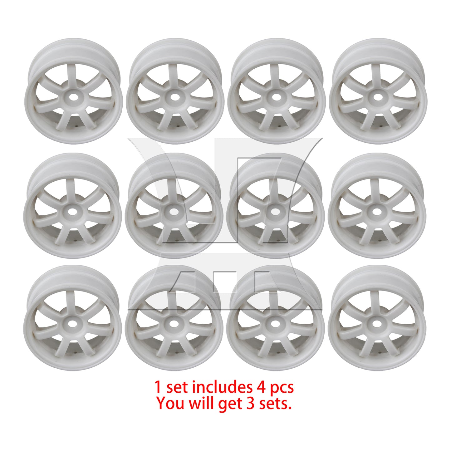 BQLZR RC1:10 On-road Car Black Rubber Tyre & White Plastic 7-Spoke Wheel Rim Pack of 4
