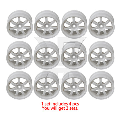 BQLZR RC1:10 On-road Car Black Rubber Tyre & White Plastic 7-Spoke Wheel Rim Pack of 4