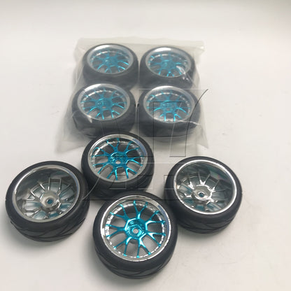 BQLZR 8pcs RC1:10 Sports Car Rubber Tires and Y-shaped Wheel Rim Blue for Model Teaching and Training Equipment
