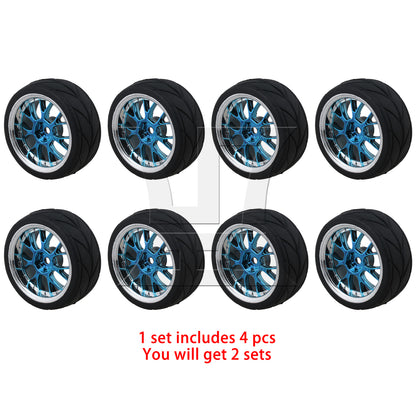 BQLZR 8pcs RC1:10 Sports Car Rubber Tires and Y-shaped Wheel Rim Blue for Model Teaching and Training Equipment