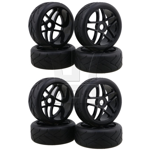BQLZR 8 Pieces Black Plastic 5 Spoke Wheel Rim and Flower Pattern Tyre for RC 1:8