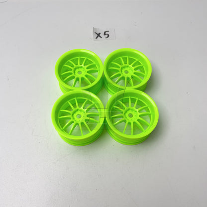 BQLZR  RC 1:10 On-Road Car Rubber Smooth Tires & Green 12-Spoke Plastic Wheel Rims