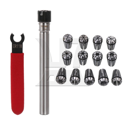 BQLZR 14pcs Steel CNC ER11 Workholding Spring Collect + Shank Chuck with Wrench