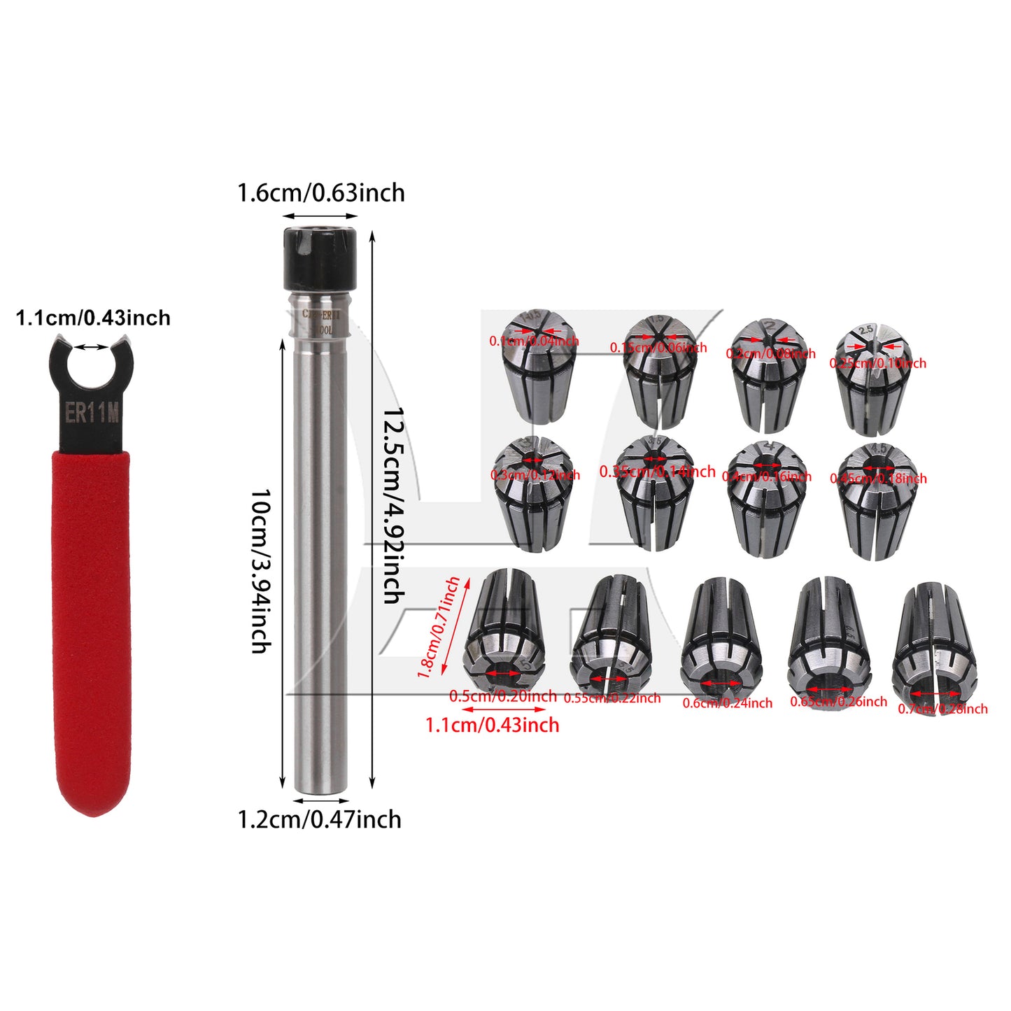 BQLZR 14pcs Steel CNC ER11 Workholding Spring Collect + Shank Chuck with Wrench