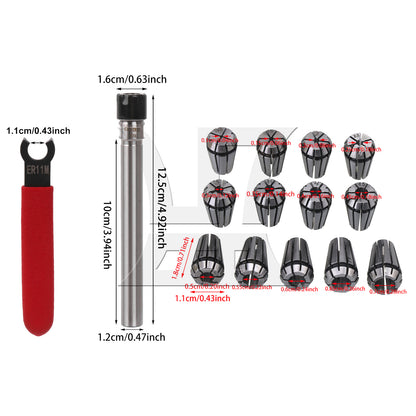 BQLZR 14pcs Steel CNC ER11 Workholding Spring Collect + Shank Chuck with Wrench