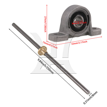 BQLZR  Dia Lead Screw & 8MM Pillow Block Mounted Bearing Set