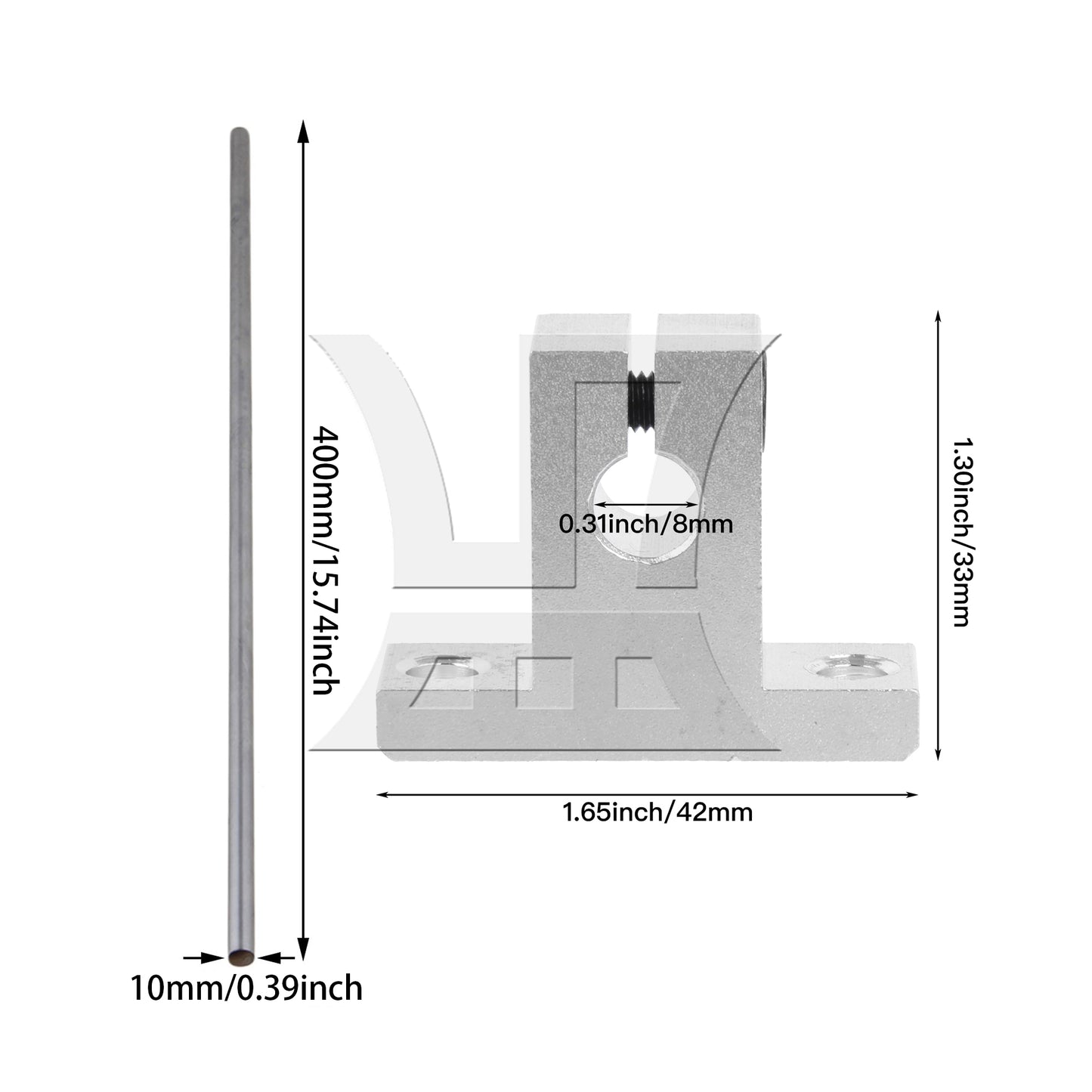 BQLZR Horizontal Rail Shaft Support 400mm Long 8mm Cylinder Liner Axis Set