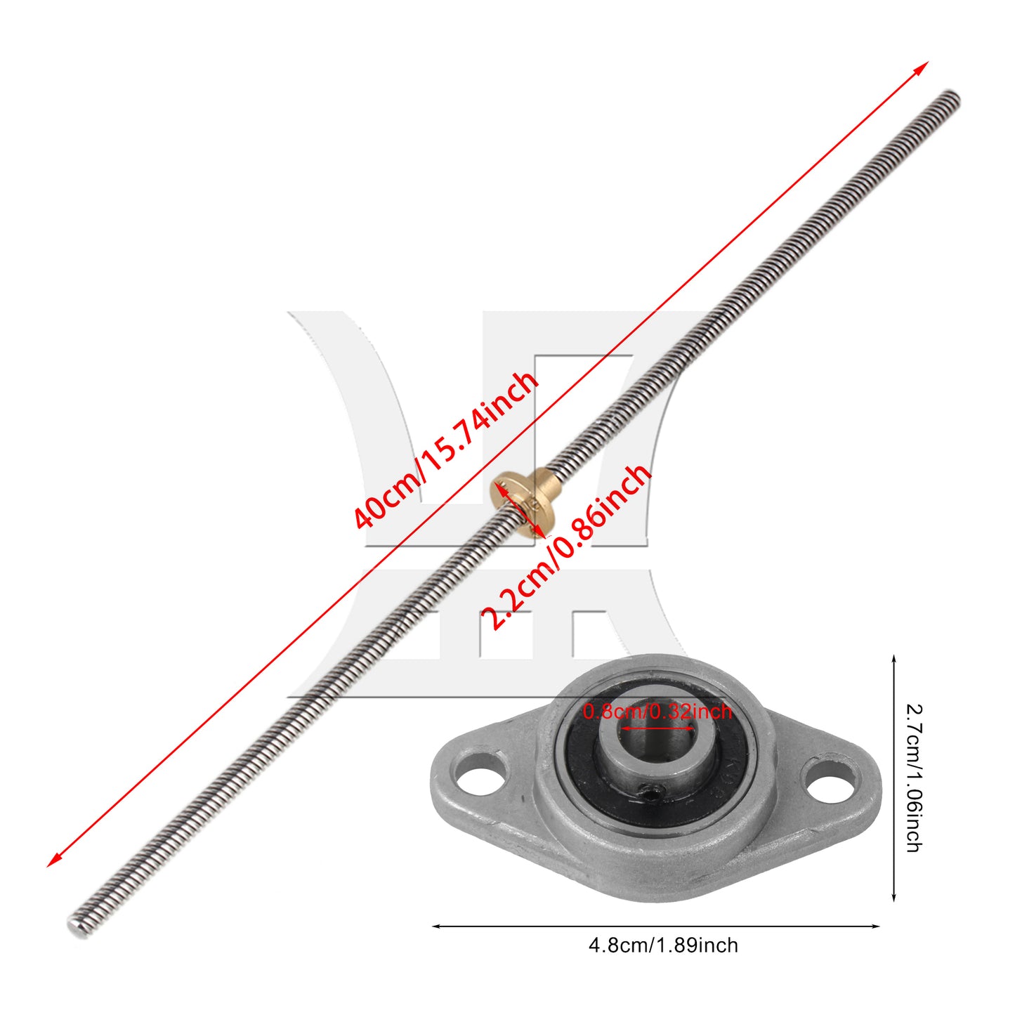 BQLZR Vertical 8mm 400mm Length Lead Screw Rod Flange Pillow Block Set