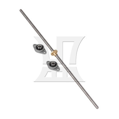 BQLZR Horizontal 2mm Lead 400mm Length Lead Screw Rod Bearing Pillow Block Set