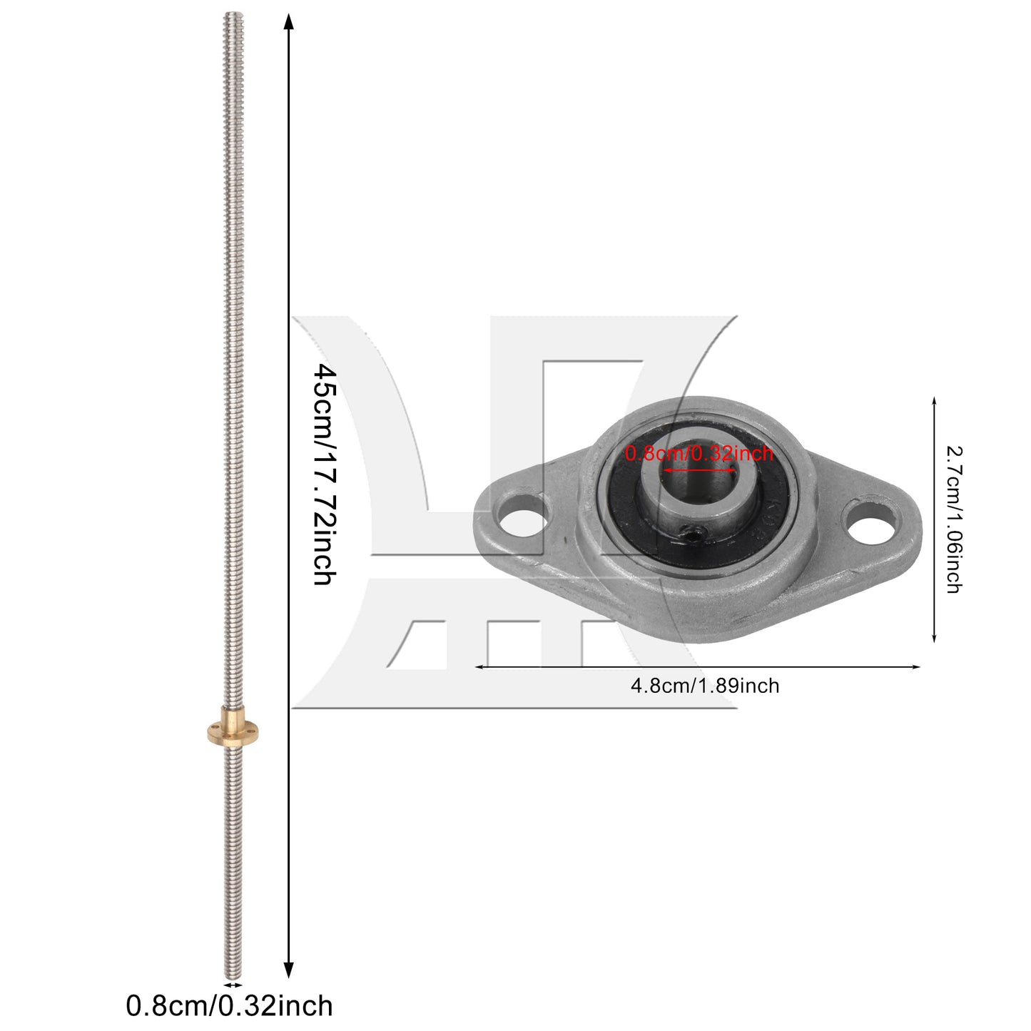 BQLZR Vertical 2mm Lead 450mm Length Lead Screw Rod Flange Pillow Block Set