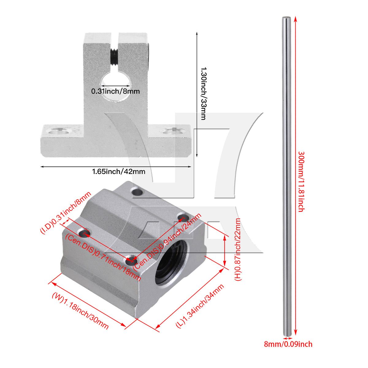 BQLZR 8mm Dia Linear Ball Bearing Rail Guide Support 30cm Optical Axis Set