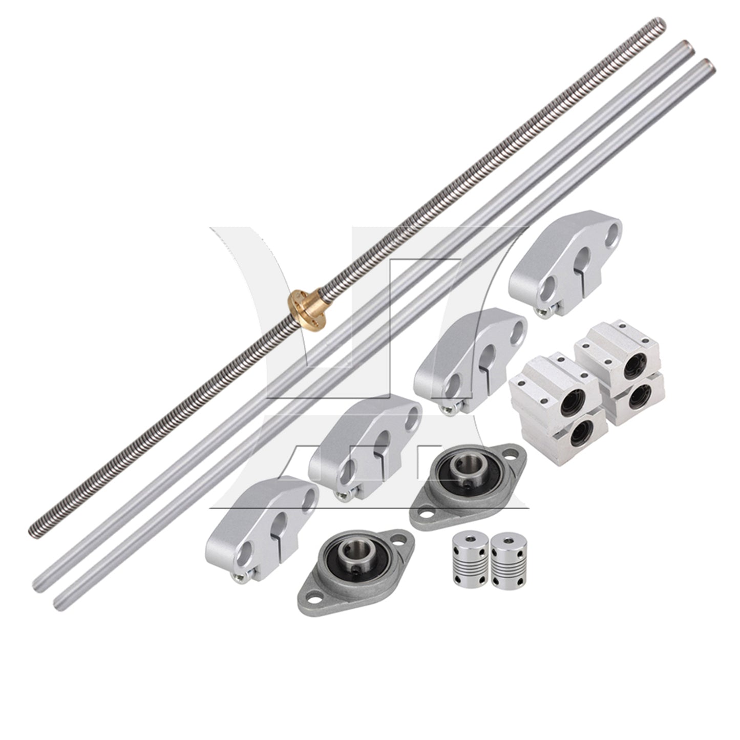 BQLZR Horizontal 2mm Lead 400mm Length Lead Screw Rod Bearing Pillow Block Set