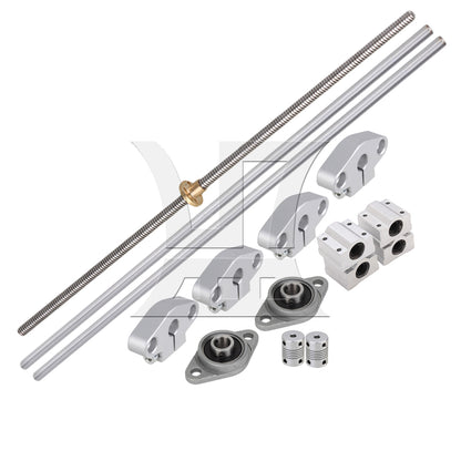 BQLZR Horizontal 2mm Lead 400mm Length Lead Screw Rod Bearing Pillow Block Set