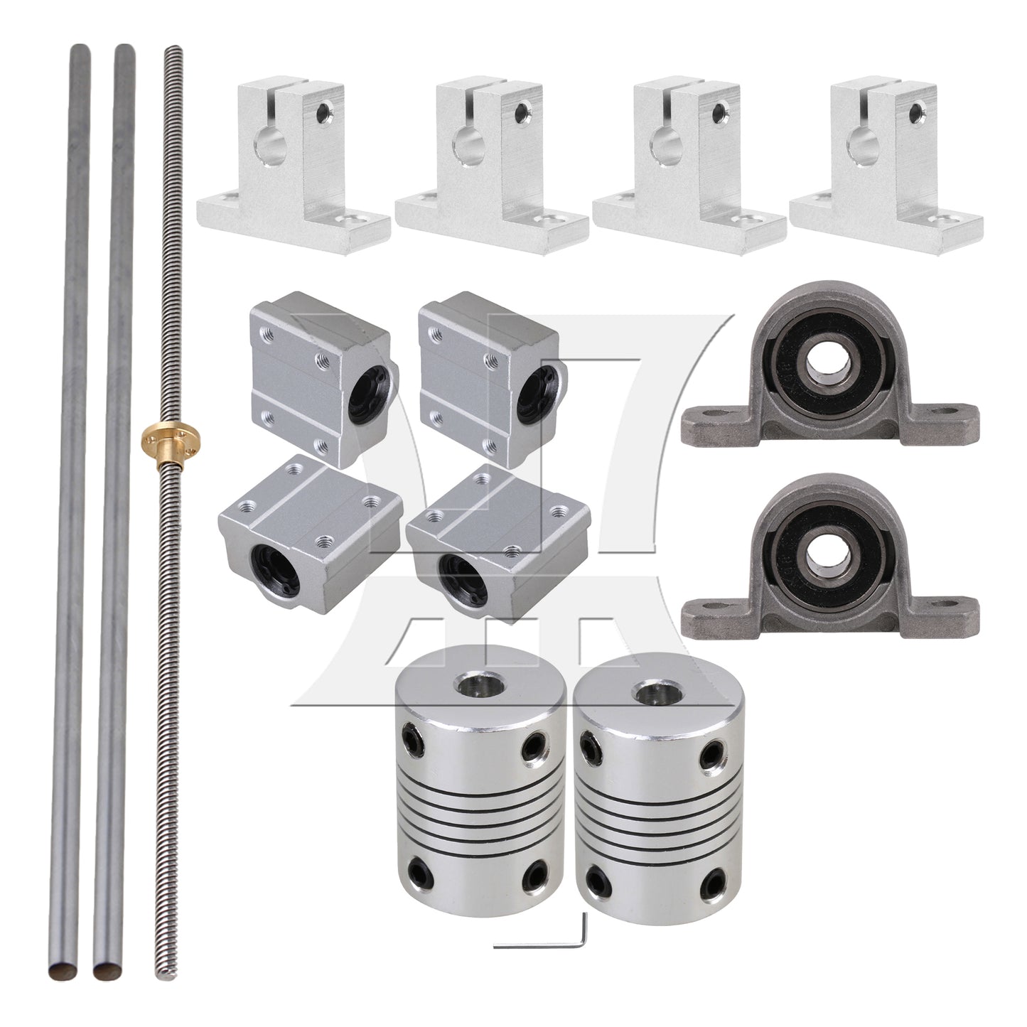 BQLZR Vertical 8mm 400mm Length Lead Screw Rod Flange Pillow Block Set