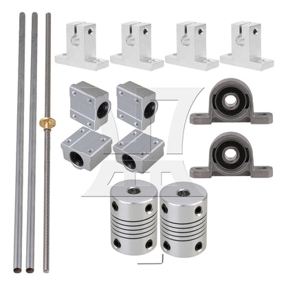 BQLZR Horizontal 8mm 350mm Length Lead Screw Rod Bearing Pillow Block Set