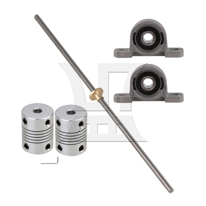 BQLZR Vertical 2mm Lead Screw 350mm T8 Lead Nut Flange Mounting Bearing Set