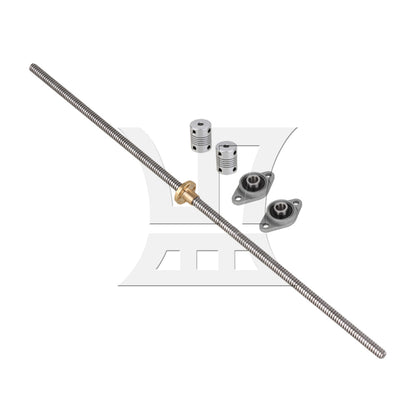 BQLZR Horizontal 2mm Lead 400mm Length Lead Screw Rod Bearing Pillow Block Set