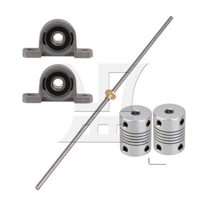 BQLZR Horizontal 2mm Lead 400mm Length Lead Screw Rod Bearing Pillow Block Set