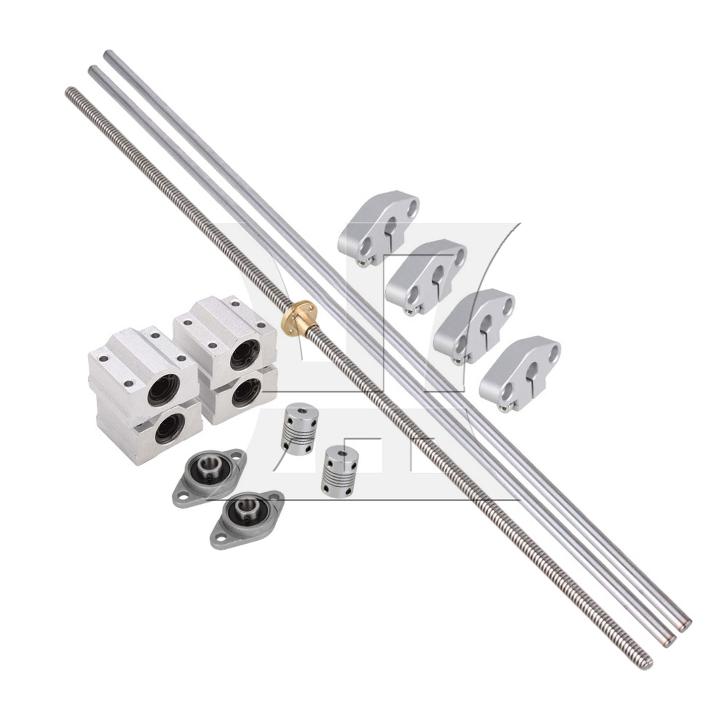 BQLZR Horizontal 2mm Lead 500mm Length Lead Screw Rod Bearing Pillow Block Set