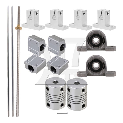 BQLZR Horizontal 8mm 350mm Length Lead Screw Rod Bearing Pillow Block Set