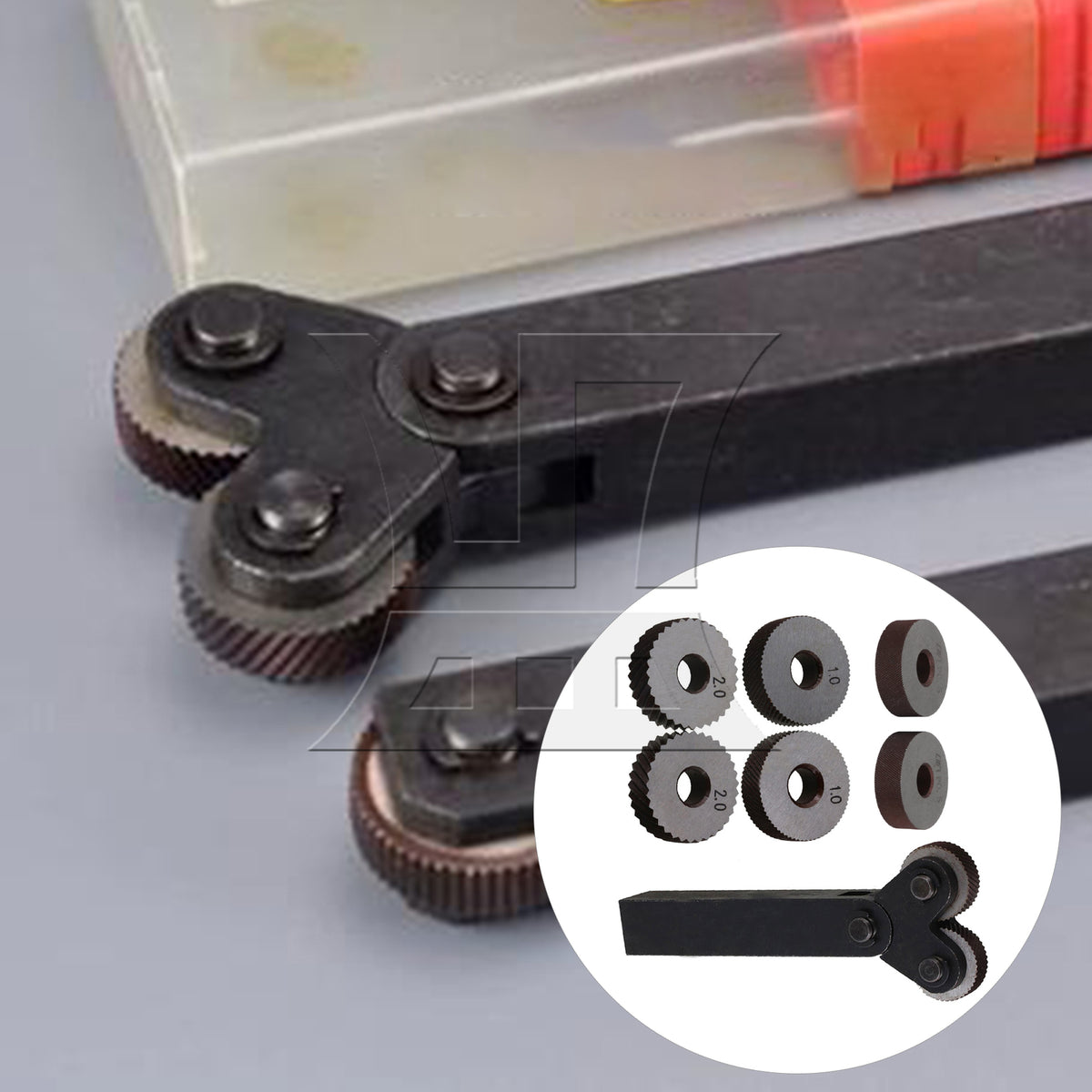 BQLZR Steel Diagonal Coarse Linear Knurl Wheel Knurling Roller Tool Set of 7