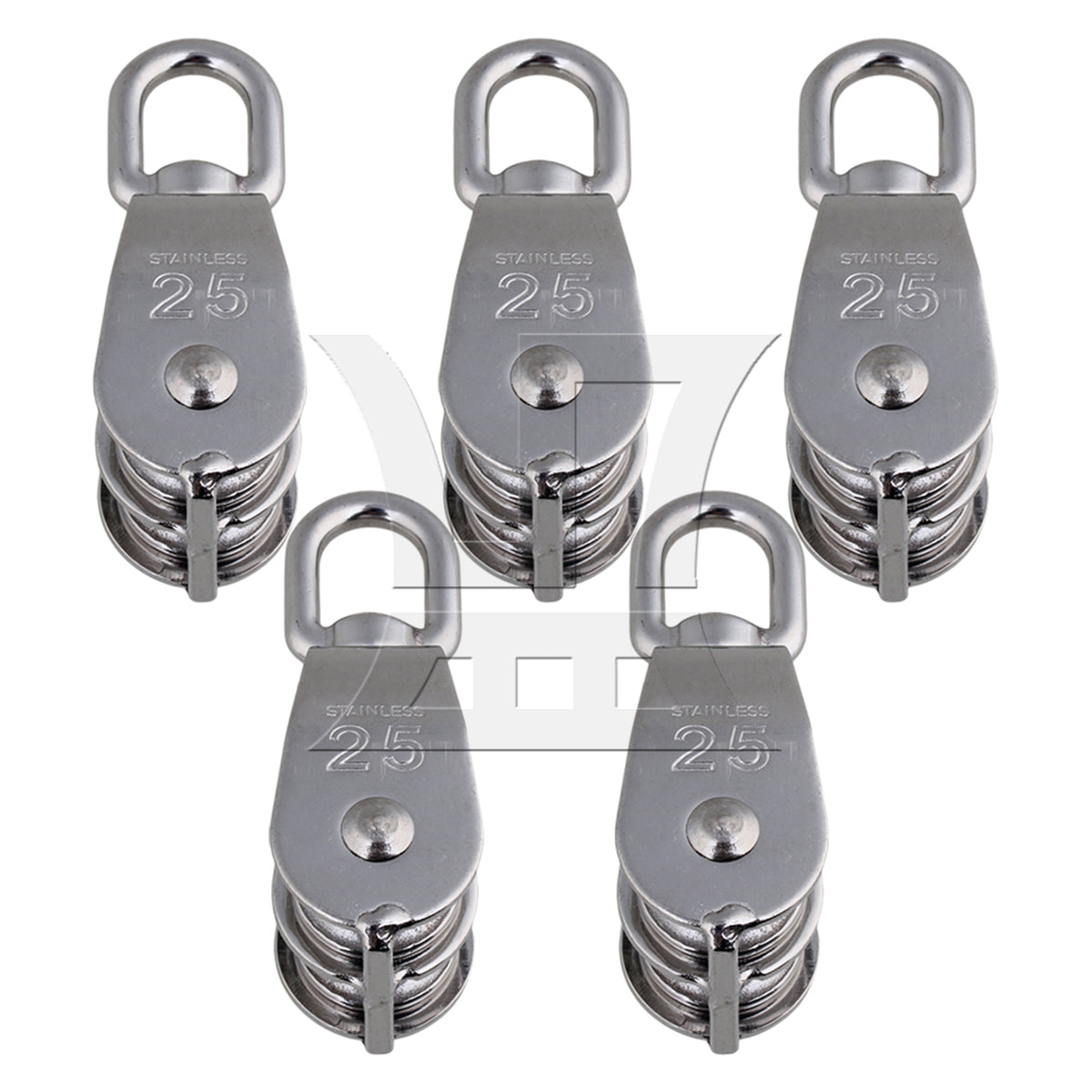 BQLZR 5PCS M25 Silver 304 Stainless Steel Swivel Snatch Fixed Double Pulley