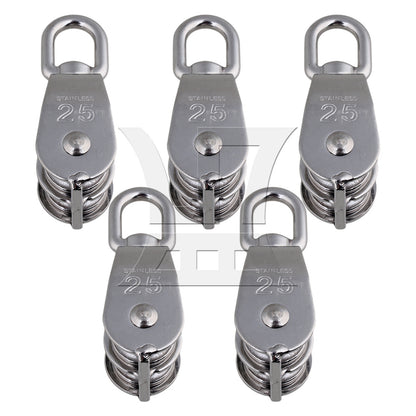 BQLZR 5PCS M25 Silver 304 Stainless Steel Swivel Snatch Fixed Double Pulley