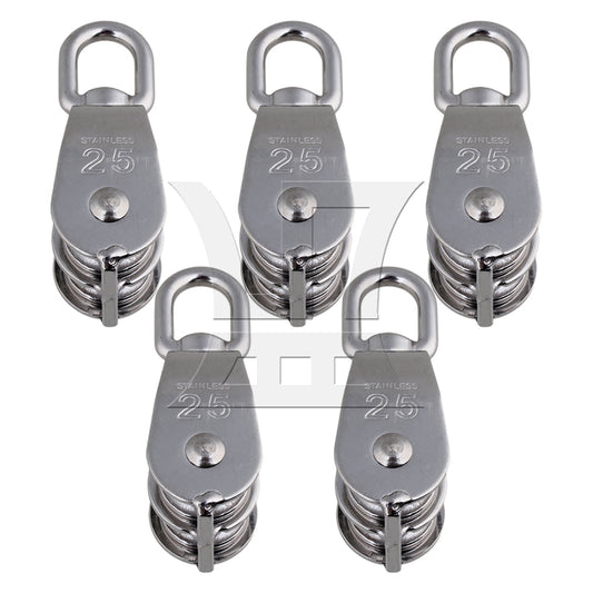 BQLZR 5PCS M25 Silver 304 Stainless Steel Swivel Snatch Fixed Double Pulley
