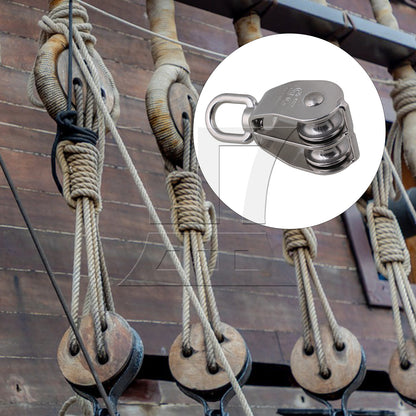 BQLZR 5PCS M25 Silver 304 Stainless Steel Swivel Snatch Fixed Double Pulley