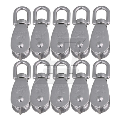 BQLZR 10 x M20 Stainless Steel 304 Single Pulley Block with Dia 20mm Wheel