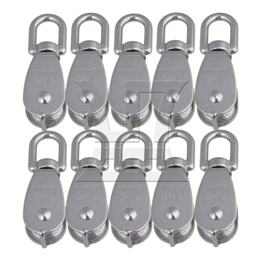 BQLZR 10 x M20 Stainless Steel 304 Single Pulley Block with Dia 20mm Wheel