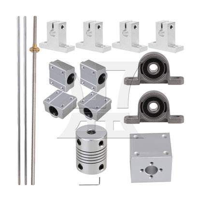 BQLZR Vertical 2mm Lead Screw 350mm T8 Lead Nut Flange Mounting Bearing Set