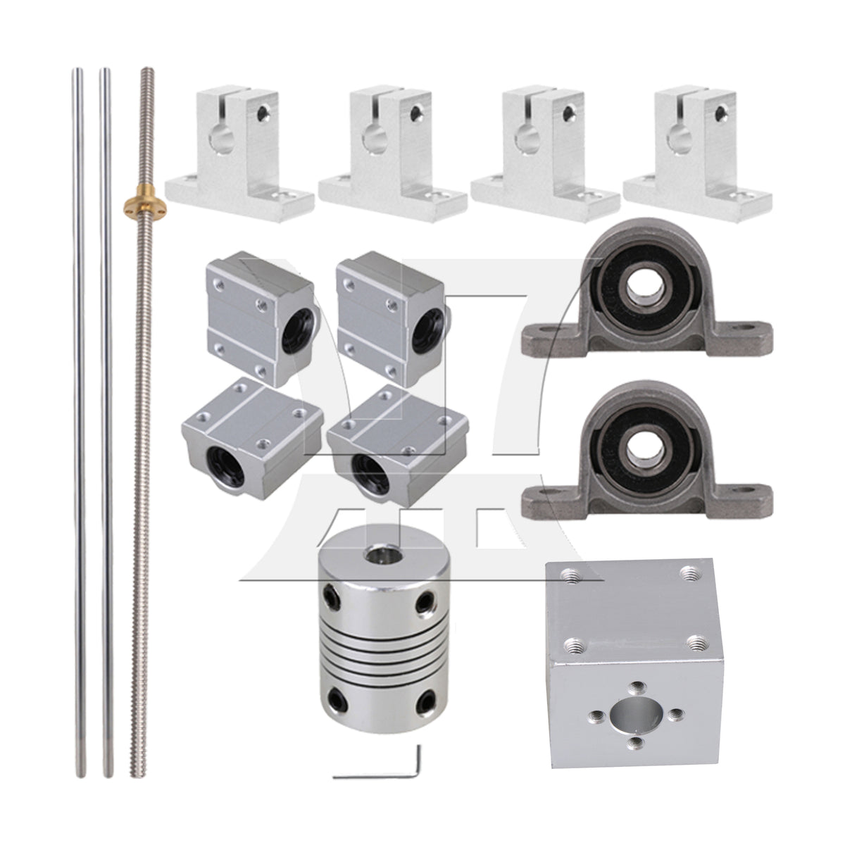 BQLZR Horizontal 8mm 350mm Length Lead Screw Rod Bearing Pillow Block Set