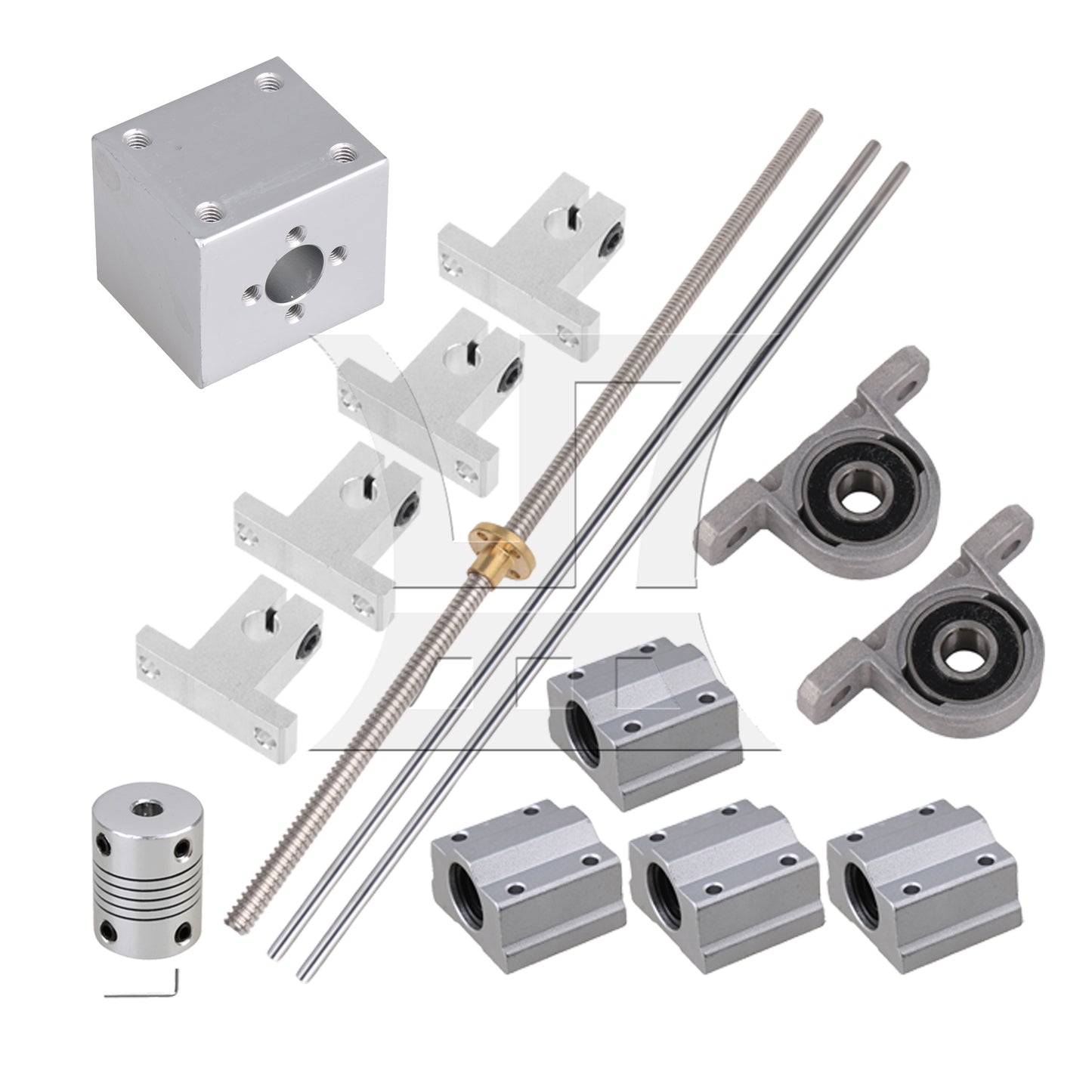BQLZR Vertical 2mm Lead 450mm Length Lead Screw Rod Flange Pillow Block Set