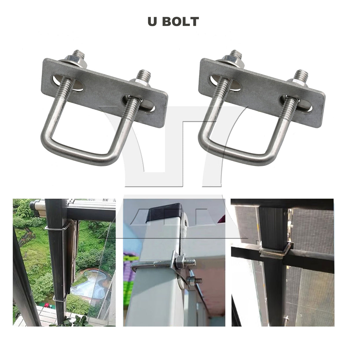 BQLZR 3 Pieces 304 Stainless Steel Square U-Bolts M6 for Boat Trailer w/ Nut Washers
