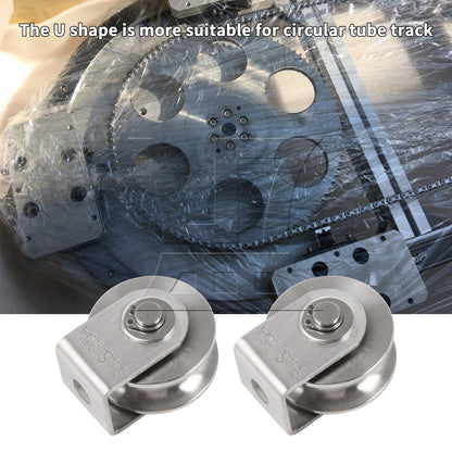BQLZR 2Pieces Silver U-Type Gate Rolling Wheels 304 Stainless Steel Sliding Tools