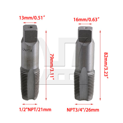 BQLZR 2Pieces Right Hand Machine Tap Metric Repairing Tools Kit NPT 3/4" 1/2" Thread
