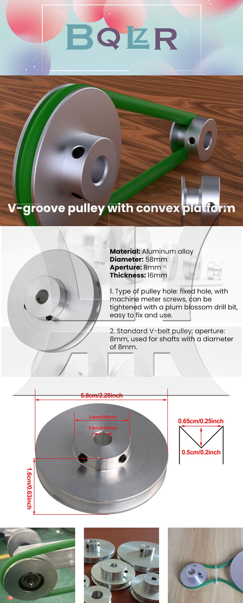 BQLZR  Single Groove Pulley 8mm Fixed Bore for Motor Shaft 3-5mm V Shape Belt