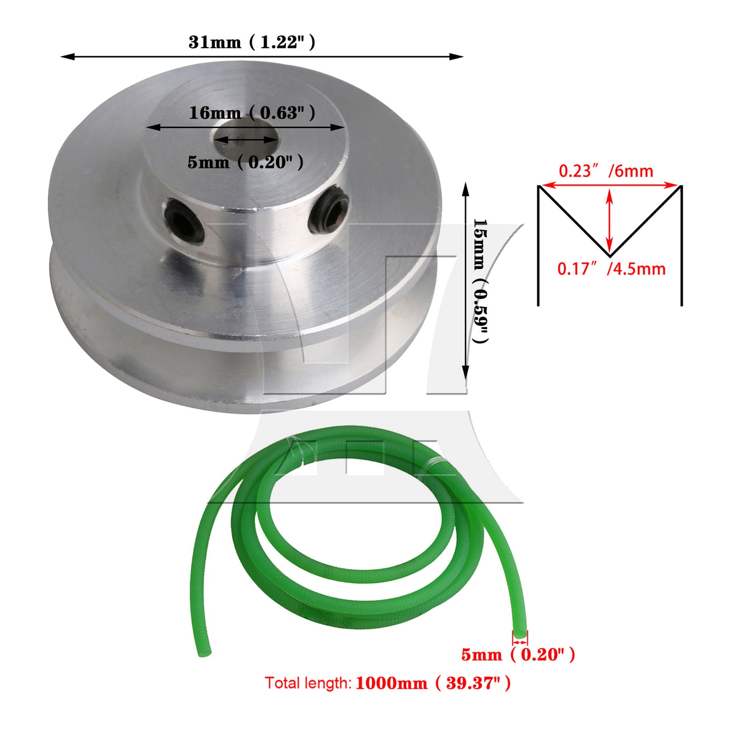BQLZR Aluminum Single Groove Pulley 31mm 5mm with 3.28 feet Transmission Belt Kit