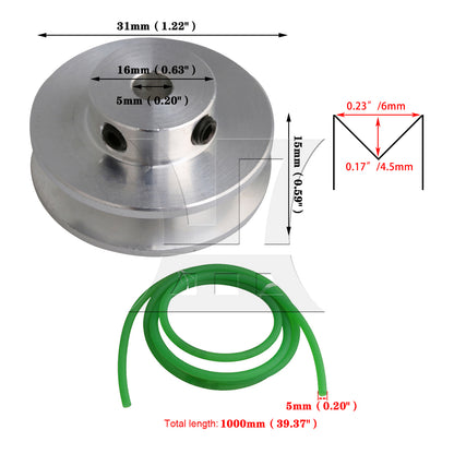 BQLZR Aluminum Single Groove Pulley 31mm 5mm with 3.28 feet Transmission Belt Kit