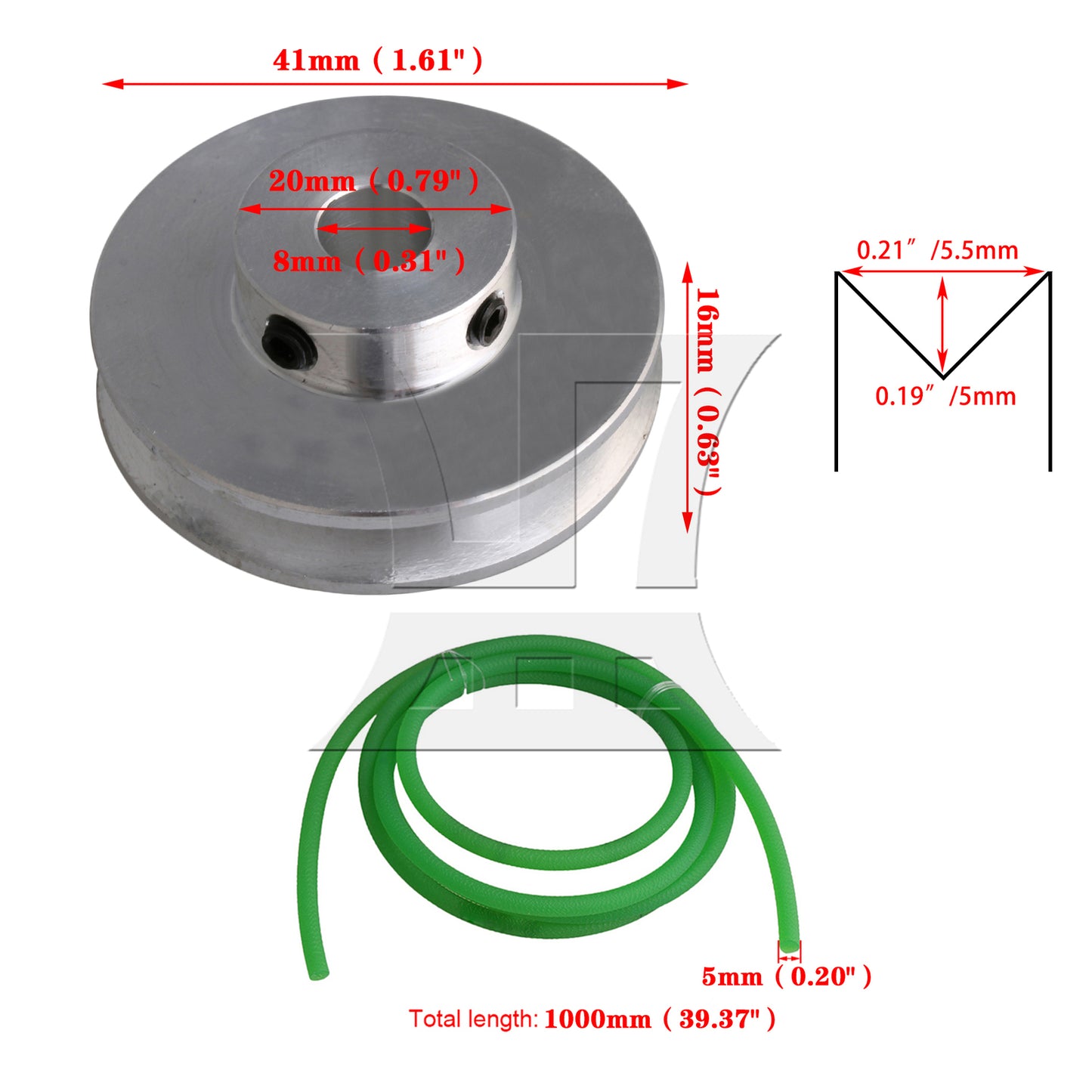 BQLZR Aluminum Single Groove Pulley 41mm Dia 8mm Fixed Bore w/ 3.28 ft Round Belt