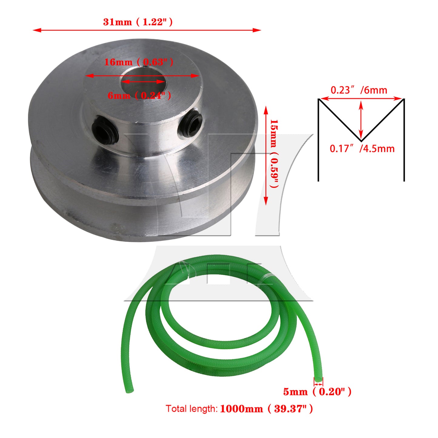 BQLZR Single Groove Pulley 31mm Dia 6mm for Gym Equipment Belt w/ 3.28 ft Belt Set