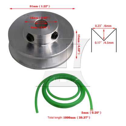 BQLZR Single Groove Pulley 31mm Dia 6mm for Gym Equipment Belt w/ 3.28 ft Belt Set